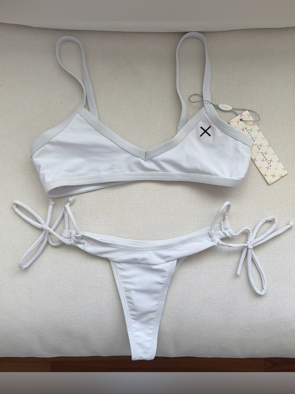 Boutine La 2 Piece Sporty Top and Bikini Bottom Bikini Set White Size Small NWT